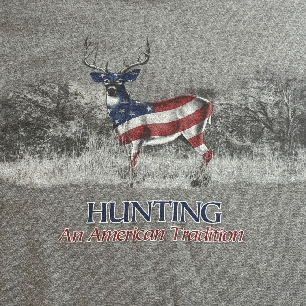 Jerzees Hunting An American Tradition Deer Flag Sweatshirt Gray Large